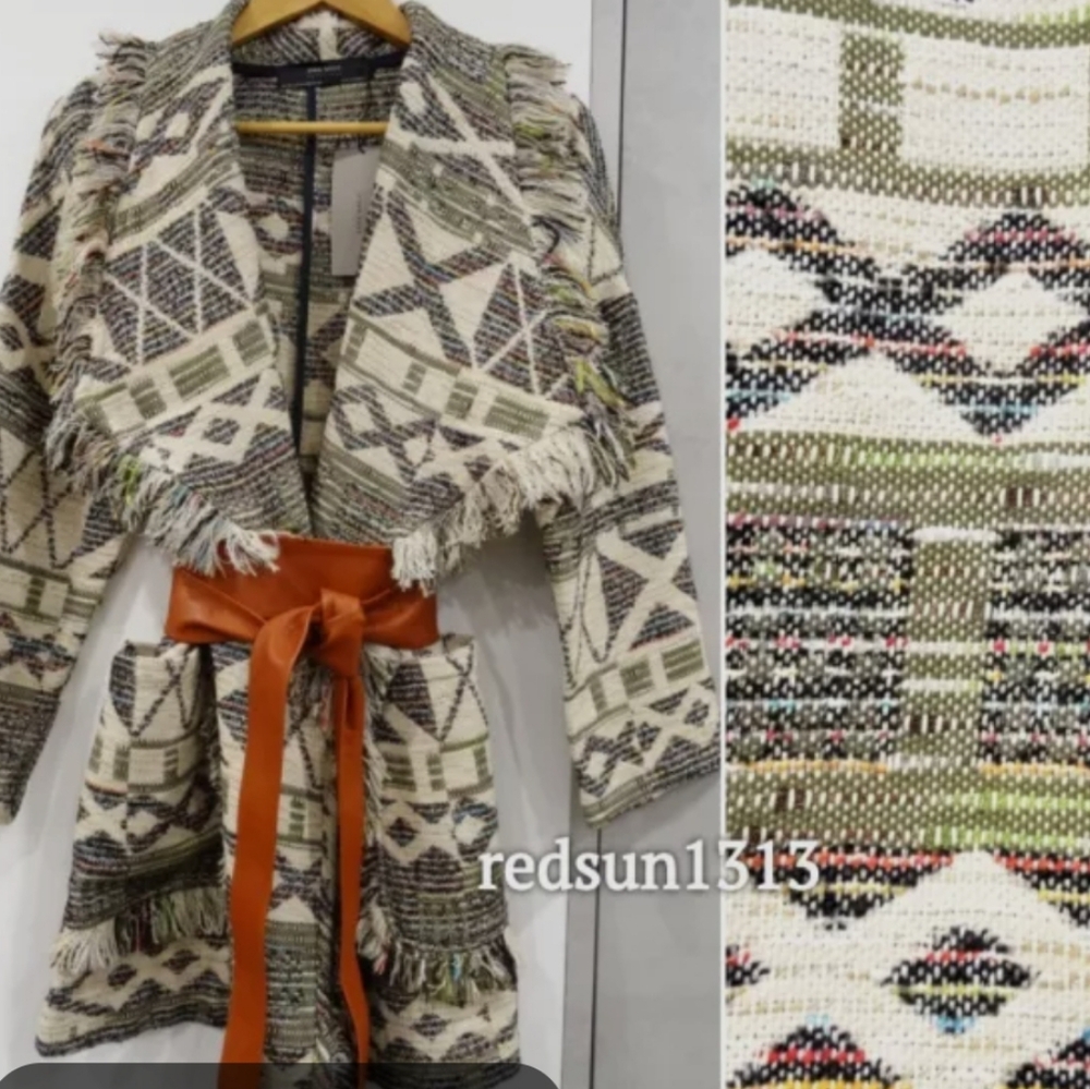 Zara Multicolor Embroidered Fringe Cardigan